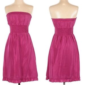 Maeve by Anthropologie Smocked Strapless Silk Dress in Fuchsia Party Women's 2